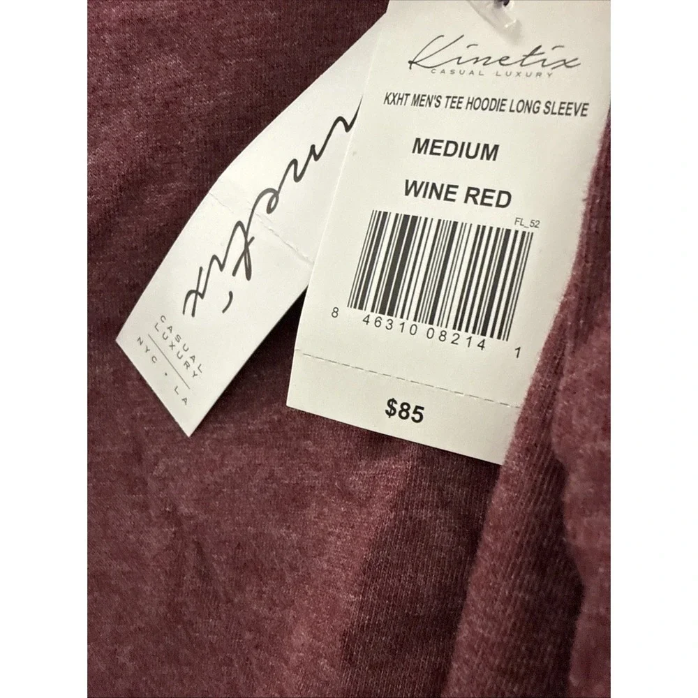Kinetix Long Sleeve Hoodie Tee T-Shirt Mens M Maroon Wine Red Pullover NWT $85‎